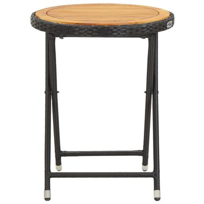 vidaXL tējas galdiņš, melns, 60 cm, PE pinums, akācijas masīvkoks