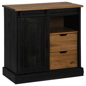 vidaXL bufete HALDEN ar bīdāmām durvīm melna 80x40x80 cm masīvkoka