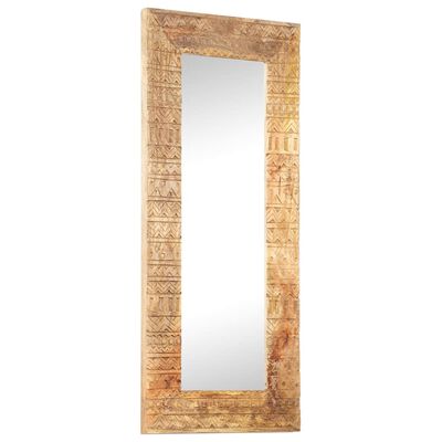 vidaXL spogulis, 110x50x2,5 cm, ar kokgriezumiem, mango masīvkoks