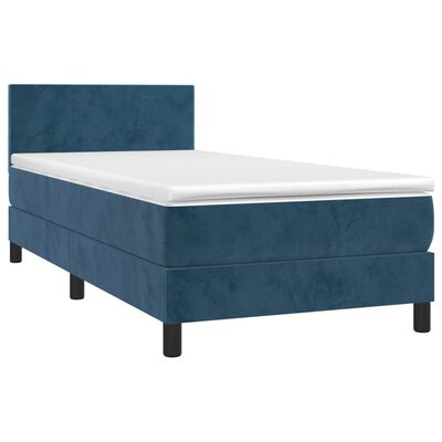 vidaXL atsperu gulta ar matraci, LED, tumši zils samts, 100x200 cm