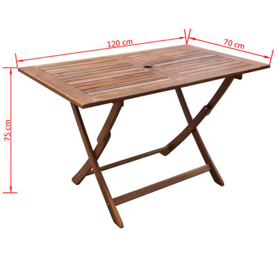 vidaXL dārza galds, 120x70x75 cm, akācijas masīvkoks