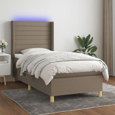 vidaXL atsperu gulta ar matraci, LED, pelēkbrūns audums, 80x200 cm