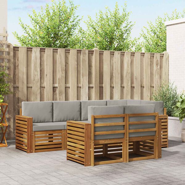 vidaXL Stūru dīvānu komplekts ar spilvenu 7 pcs Dabīgs un gai&scaron;i pelēks