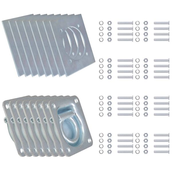 vidaXL piestiprinā&scaron;anas gredzens piekabēm, 8 gab., cinkots tērauds