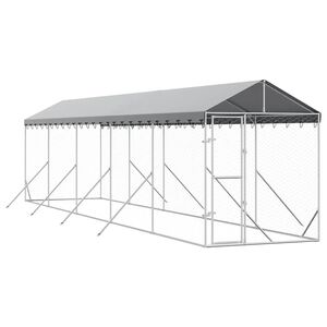 vidaXL suņu voljērs ar jumtu, 2x10x2,5m, cinkots tērauds,sudraba krāsā
