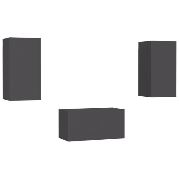 vidaXL 3-daļīgs TV plauktu komplekts, pelēks, inženierijas koks