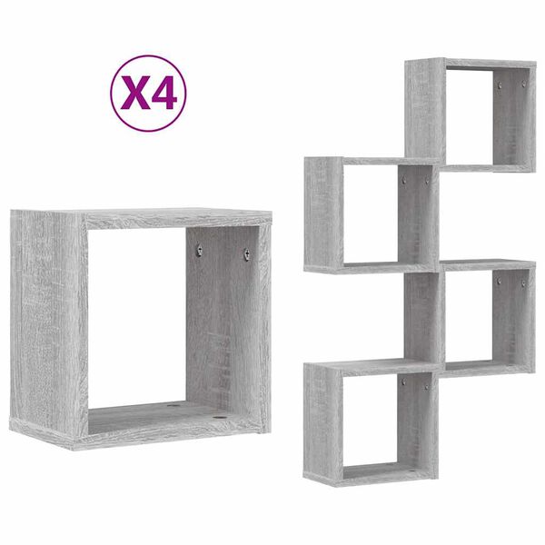 vidaXL Sienas plaukti 4 pcs Pelēka 26 x 15 x 26 cm Inženierijas koks