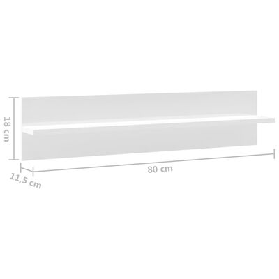 vidaXL sienas plaukti, 2 gab., 80x11,5x18 cm, balti, skaidu plāksne