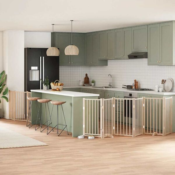 vidaXL suņu vārti ar durvīm, salokāmi, 9 paneļi, 450 cm, papeles koks