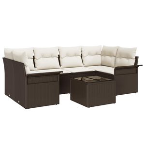 vidaXL Dārza dīvānu komplekts 7 pcs 6-Seater Brūna un krēmkrāsas