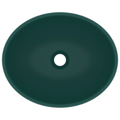 vidaXL izlietne, ovāla forma, 40x33 cm, matēta tumši zaļa keramika