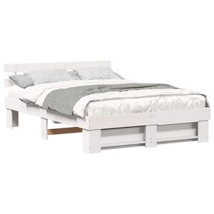 vidaXL Gultas rāmis Balts 160 x 200 cm Ciets priedes koks