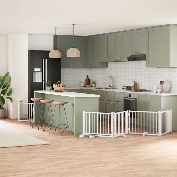 vidaXL suņu vārti ar durvīm, salokāmi, 6 paneļi, 480 cm, papeles koks