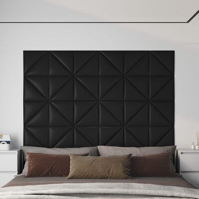 vidaXL sienas paneļi, 12 gab., melni, 30x30 cm, mākslīgā āda, 0,54 m²