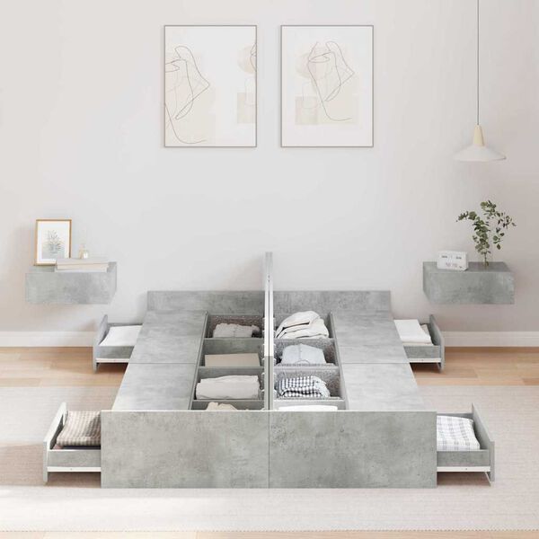 vidaXL Gultas ar uzglabāšanas vietu Betona pelēks 120 x 190 cm