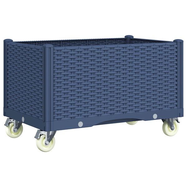 vidaXL dārza puķu kaste ar riteņiem, zili pelēka, 80x50x54 cm, PP