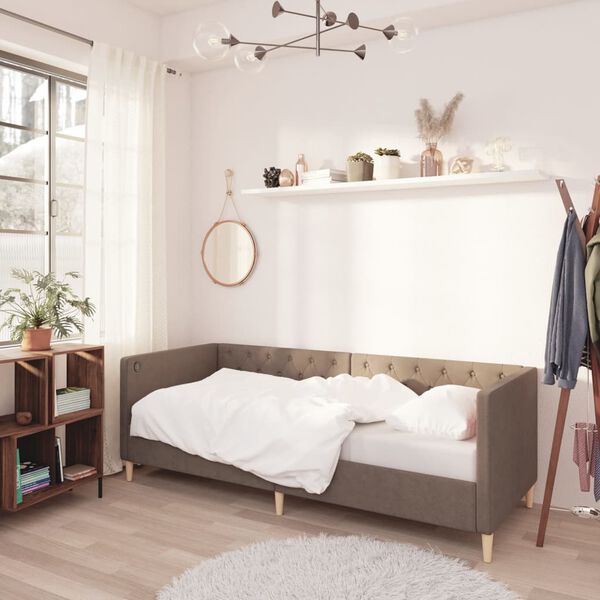 vidaXL dīvāngulta ar matraci, USB, pelēkbrūns audums, 90x200 cm