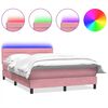 vidaXL atsperu gulta ar matraci, LED, rozā samts, 160x210 cm