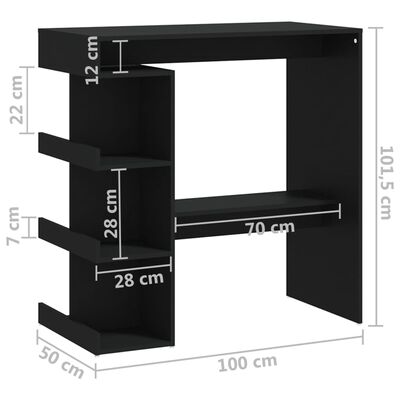 vidaXL bāra galds ar plauktu, melns, 100x50x101,5 cm, skaidu plāksne