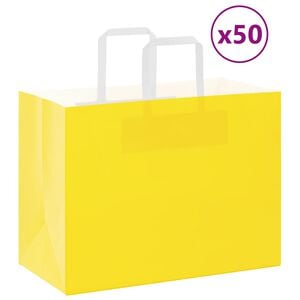 vidaXL papīra maisiņi 50 gab. ar rokturiem, dzelteni, 32x17x25 cm