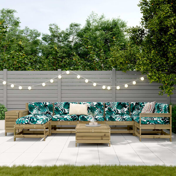 vidaXL 9-daļīgs dārza dīvānu komplekts, impregnēts priedes koks