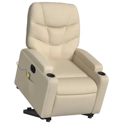 vidaXL elektrisks masāžas krēsls, paceļams, krēmkrāsas audums