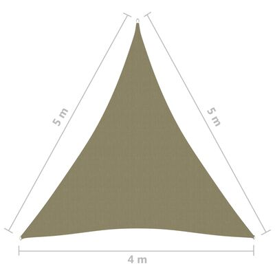 vidaXL saulessargs, 4x5x5 m, trijstūra forma, bēšs oksforda audums