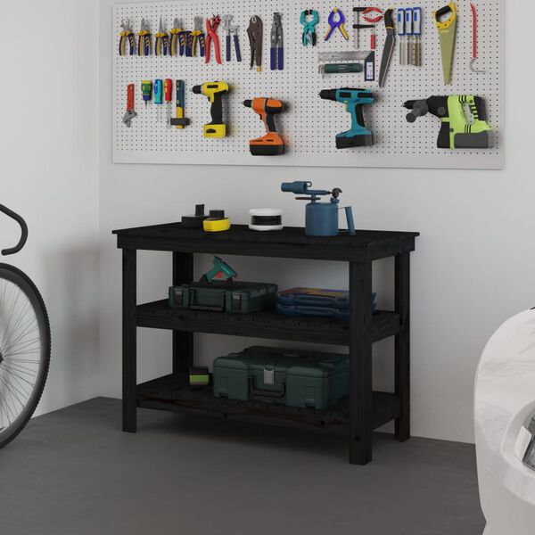 vidaXL darbagalds, melns, 110,5x50x80 cm, priedes masīvkoks