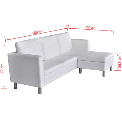 vidaXL stūra dīvāns, trīsvietīgs, balta mākslīgā āda