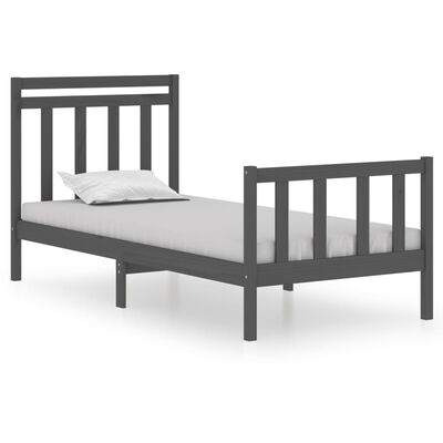 vidaXL gultas rāmis, pelēks, masīvkoks, 75x190 cm, mazs, vienvietīgs