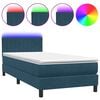 vidaXL atsperu gulta ar matraci, LED, tum&scaron;i zils samts, 100x220 cm