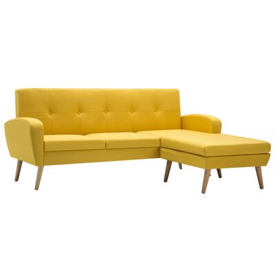 vidaXL stūra dīvāns, dzeltens, 186x136x79 cm, auduma apdare