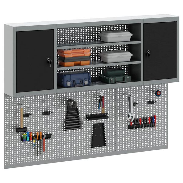 vidaXL Rīku skapju komplekts ar plauktu ar uzglabā&scaron;anu 4 pcs Melna