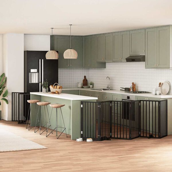 vidaXL suņu vārti ar durvīm, salokāmi, 9 paneļi, 450 cm, papeles koks