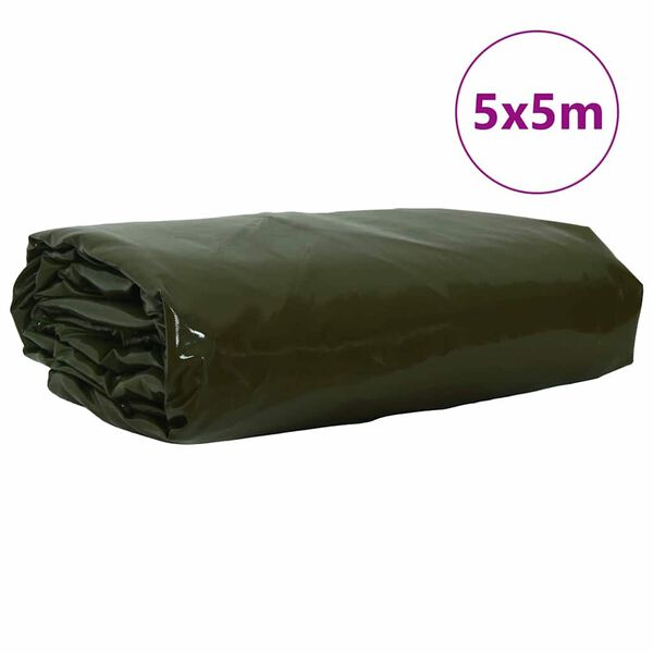 vidaXL Tarps 650g / m&sup2; Olīvu zaļ&scaron; 5 x 5 m Audekls ar PVC pārklājumu