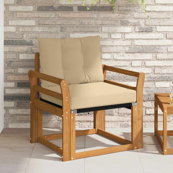 vidaXL Āra dīvāns Cieta akācijas koks un tekstilēns Dabiska