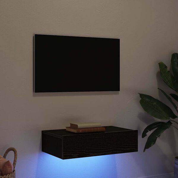 vidaXL TV skapītis ar LED gaismām, melns ozols, 60x35x15,5 cm