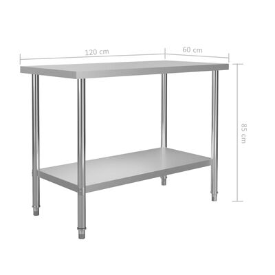 vidaXL virtuves darba galds, 120x60x85 cm, nerūsējošs tērauds