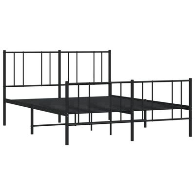 vidaXL gultas rāmis ar galvgali un kājgali, melns metāls, 135x190 cm
