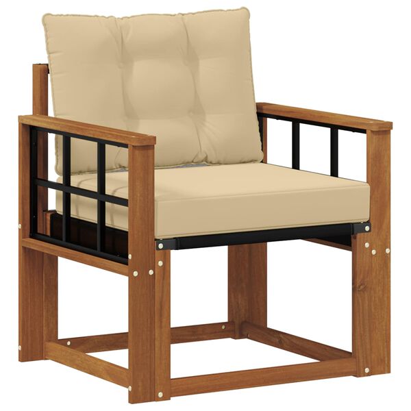 vidaXL Āra dīvāns Cieta akācijas koks un tekstilēns Dabiska