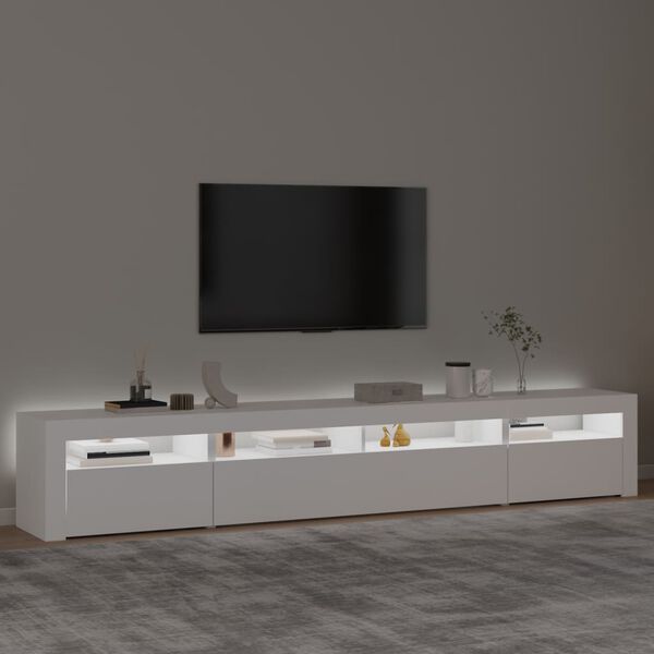 vidaXL TV galdiņš ar LED apgaismojumu, balts, 240x35x40 cm