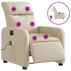 vidaXL elektrisks masāžas krēsls, atgāžams, krēmkrāsas audums