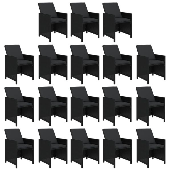 vidaXL 19-daļīgs dārza mēbeļu komplekts, matrači, melna PE rotangpalma