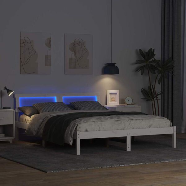 vidaXL Gultas rāmis Balts 160 x 200 cm Ciets priedes koks