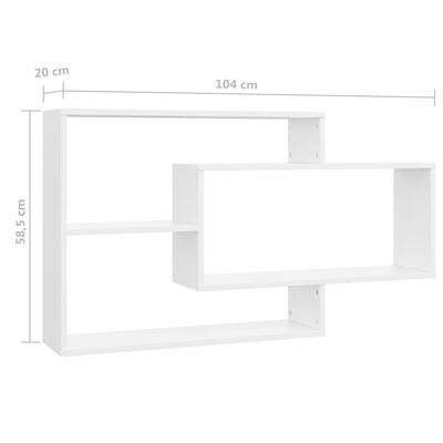 vidaXL sienas plaukti, 104x20x58,5 cm, balti, skaidu plāksne