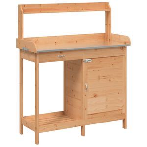 vidaXL stādī&scaron;anas galds ar skapīti, brūns, 110,5x45x124,5 cm, egle
