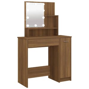 vidaXL spoguļgaldiņ&scaron; ar LED, ozolkoka krāsa, 86,5x35x136 cm
