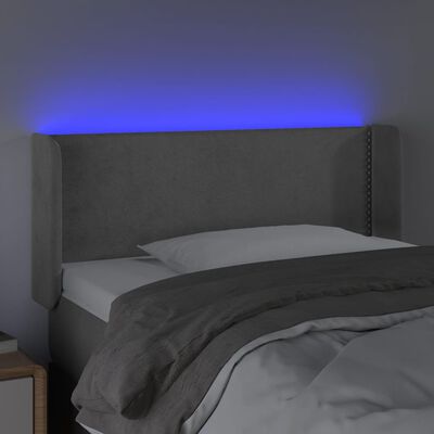 vidaXL gultas galvgalis ar LED, 83x16x78/88 cm, gaiši pelēks samts