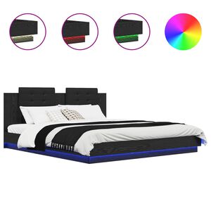 vidaXL Gultas rāmis ar atzveltni Melns ozolkoks 180 x 200 cm