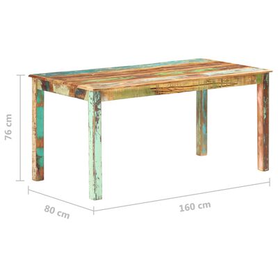 vidaXL virtuves galds, pārstrādāts masīvkoks, 160x80x76 cm